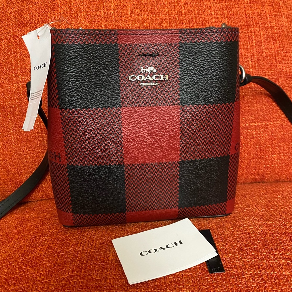 NWT COACH Mini Town Bucket Bag with Buffalo Plaid Print